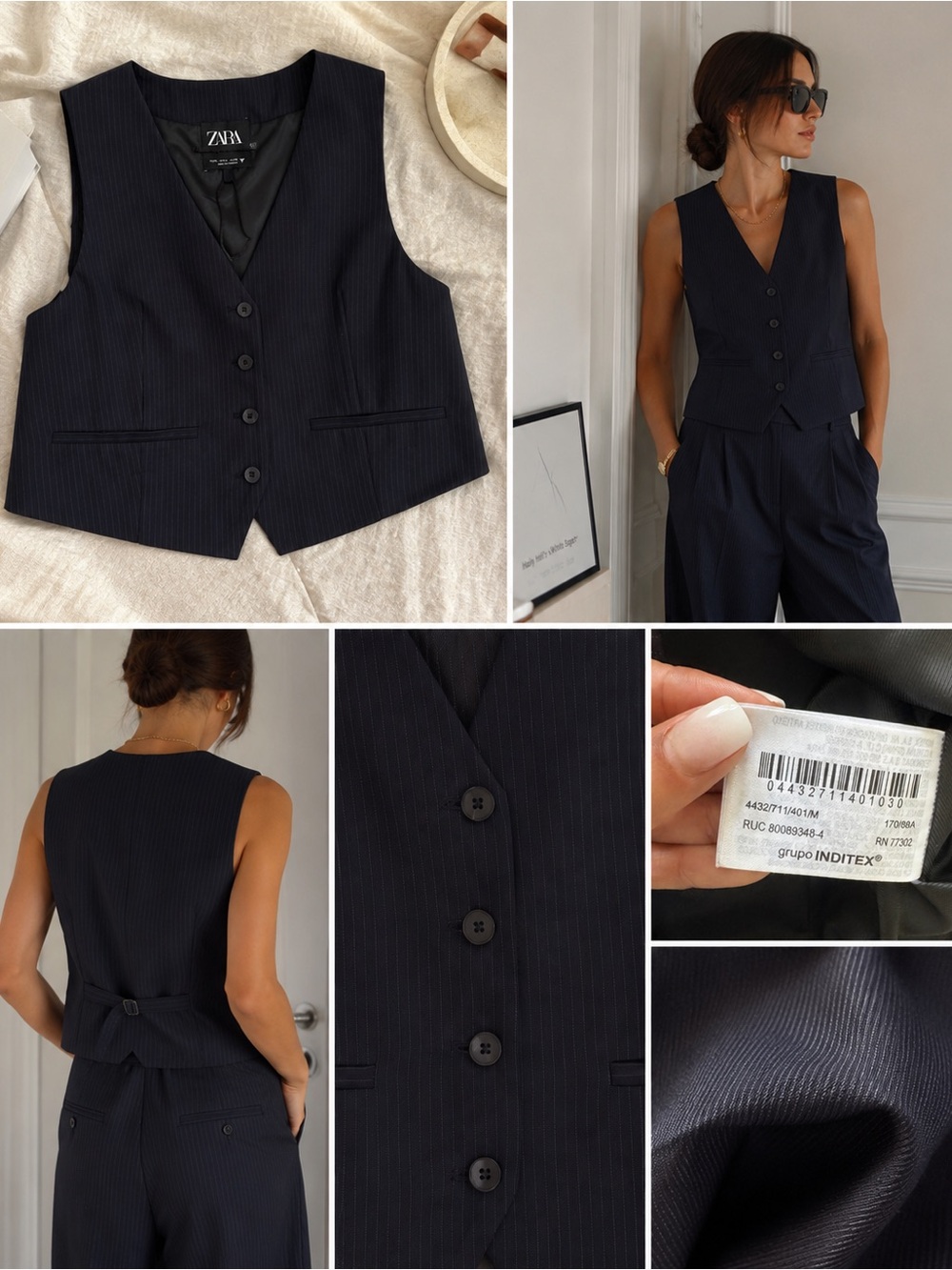 Zara Navy Pinstripe Tailored Waistcoat